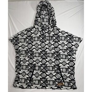 Kavu Overlook Fleece Poncho Black‎ White Geometric Womens Size Medium